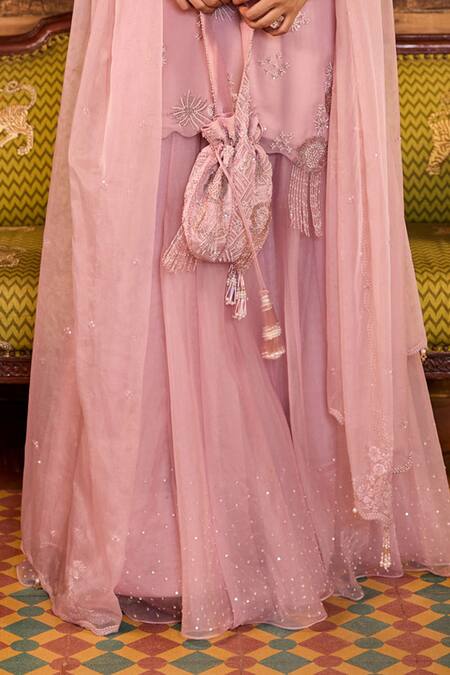 Label Rsd Pink Organza, Cotton, Crepe Beads, Tassels, Floral Hand Lehenga Kurta Set Online at Aza Fashions Label Rsd_Pink Organza, Cotton, Crepe Beads, Tassels, Floral Hand Lehenga Kurta Set_Online_at_Aza_Fashions