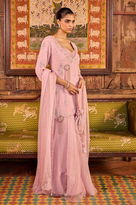 Buy Label Rsd Pink Organza, Cotton, Crepe Beads, Tassels, Floral Hand Lehenga Kurta Set Online at Aza Fashions Buy_Label Rsd_Pink Organza, Cotton, Crepe Beads, Tassels, Floral Hand Lehenga Kurta Set_Online_at_Aza_Fashions