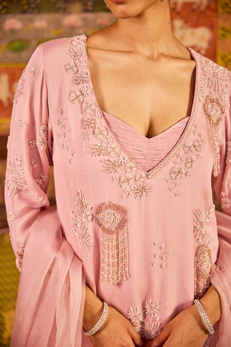 Shop Label Rsd Pink Organza, Cotton, Crepe Beads, Tassels, Floral Hand Lehenga Kurta Set Online at Aza Fashions Shop_Label Rsd_Pink Organza, Cotton, Crepe Beads, Tassels, Floral Hand Lehenga Kurta Set_Online_at_Aza_Fashions