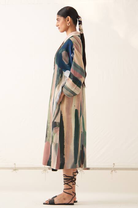 Buy_Ofrida_Multi Color Light Cotton Linen Printed Abstract Collared Dress _Online_at_Aza_Fashions
