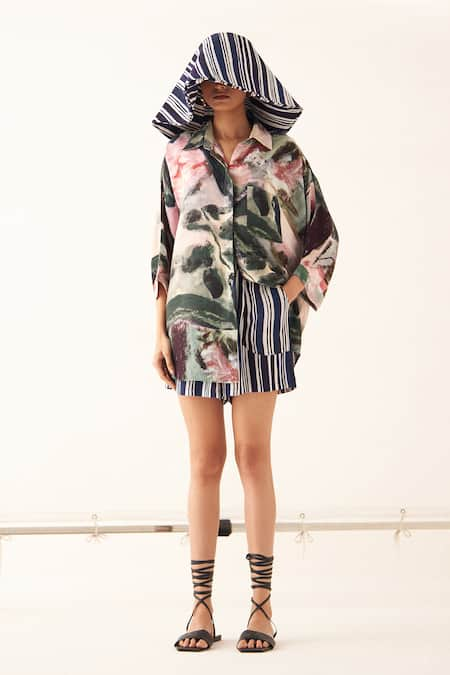 OFRIDA Abstract Print Shirt & Shorts Set 