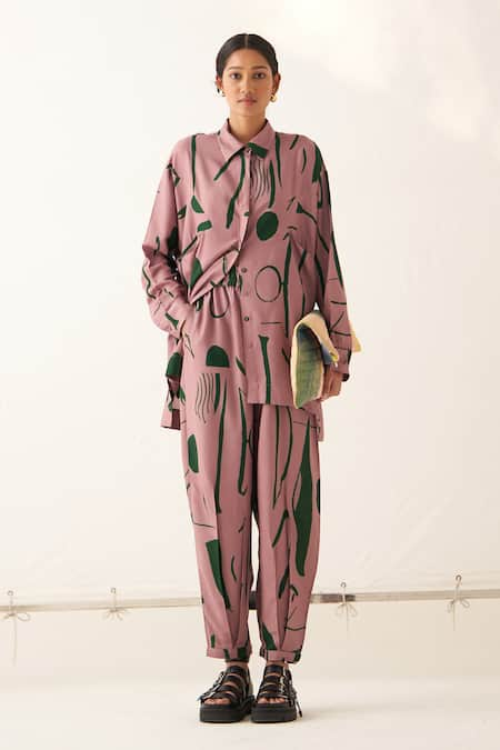 OFRIDA Abstract Print Shirt Pant Set 