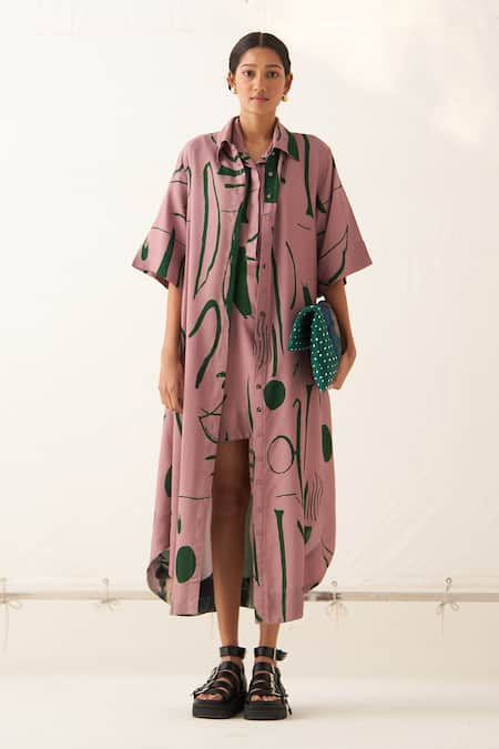 OFRIDA Abstract Print Dress With Overlay 