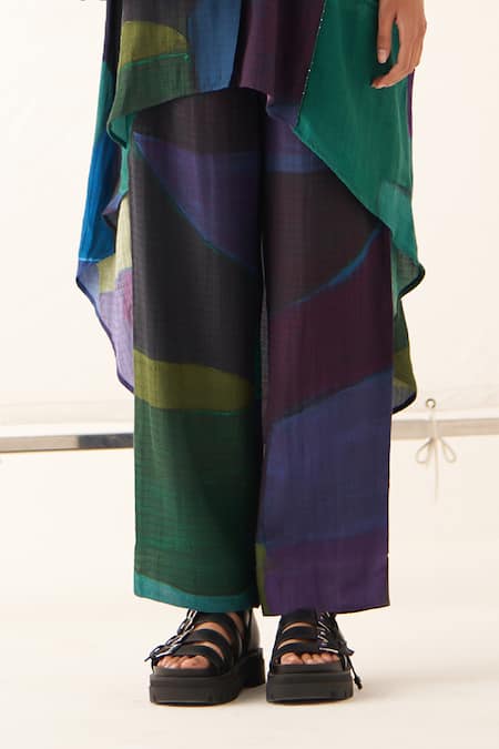 OFRIDA_Multi Color Cotton Collared Abstract Print Tunic And Pant Set _Online_at_Aza_Fashions