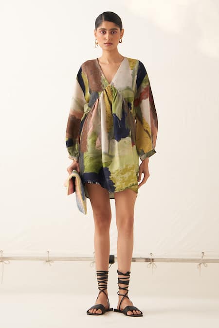 OFRIDA Phoenix Abstract Expressionist Print Vacay Dress 