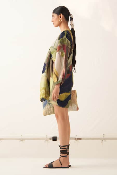 Shop_OFRIDA_Multi Color Cotton Embroidery Phoenix Abstract Expressionist Print Vacay Dress _Online_at_Aza_Fashions