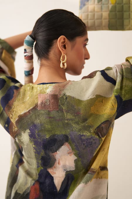 OFRIDA_Multi Color Cotton Embroidery Phoenix Abstract Expressionist Print Vacay Dress _at_Aza_Fashions