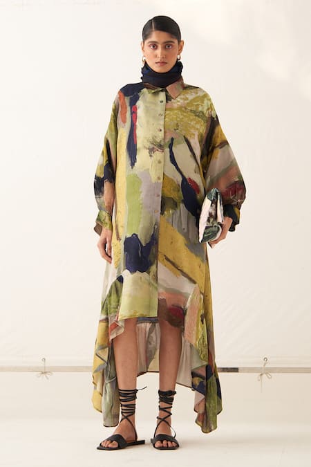 OFRIDA Phoenix Abstract Expressionist Print Tier Dress 