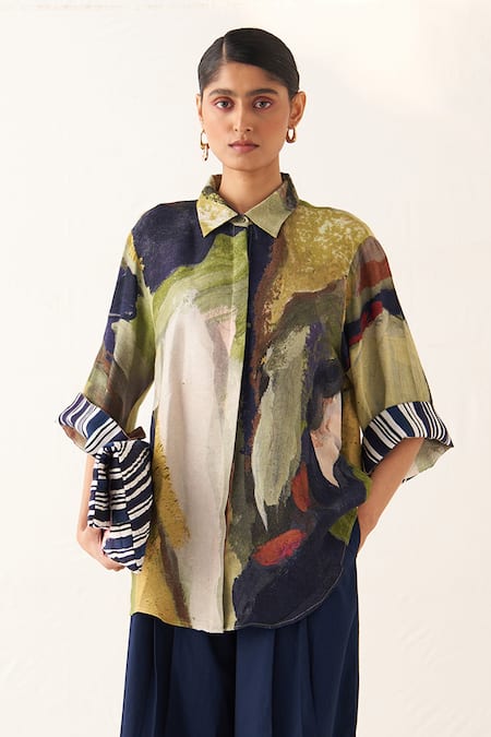 OFRIDA Phoenix Abstract Expressionist Print Shirt 