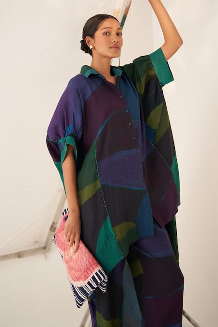 OFRIDA Multi Color Cotton Time Warp Stft Pant at Aza Fashions OFRIDA_Multi Color Cotton Time Warp Stft Pant _at_Aza_Fashions