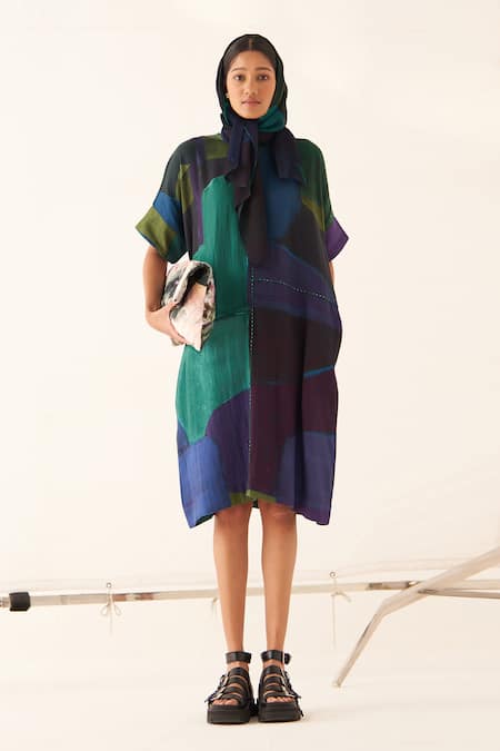 OFRIDA Time Warp Abstract Expressionist Print Kaftan Dress 