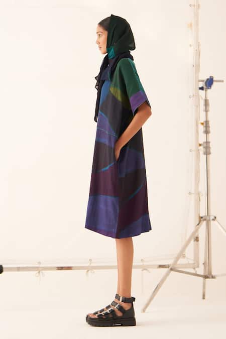 Shop_OFRIDA_Multi Color Cotton Round Time Warp Abstract Expressionist Print Kaftan Dress _Online_at_Aza_Fashions