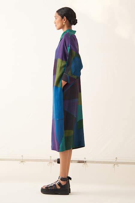 Buy_OFRIDA_Multi Color Cotton Collared Time Warp Mh Dress _Online_at_Aza_Fashions