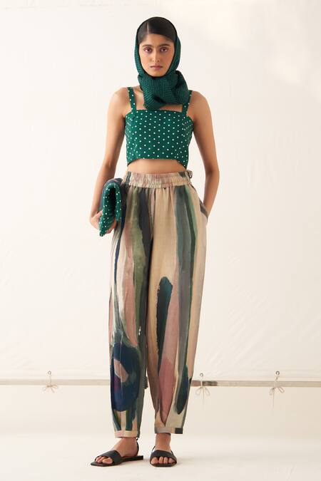 OFRIDA_Multi Color Cotton, Linen Lilium Bf Abstract Expressionist Print Pant_Online_at_Aza_Fashions