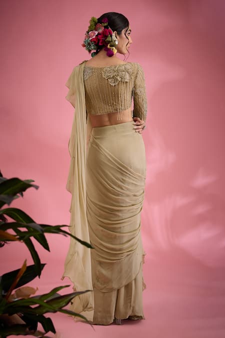 Show Shaa Pre-Draped Ruffle Saree With Blouse