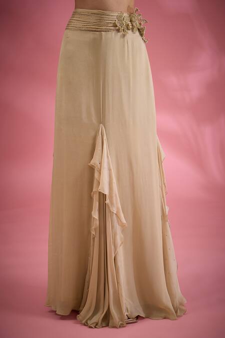 Buy Show Shaa Beige Chiffon, Net Embroidery Off-shoulder 3d Flower Skirt Blouse Set Online at Aza Fashions Buy_Show Shaa_Beige Chiffon, Net Embroidery Off-shoulder 3d Flower Skirt Blouse Set _Online_at_Aza_Fashions