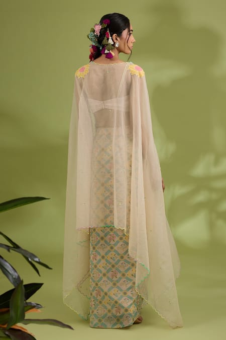 Show Shaa Half Sunflower Hand Embroidered Bustier & Draped Skirt Set