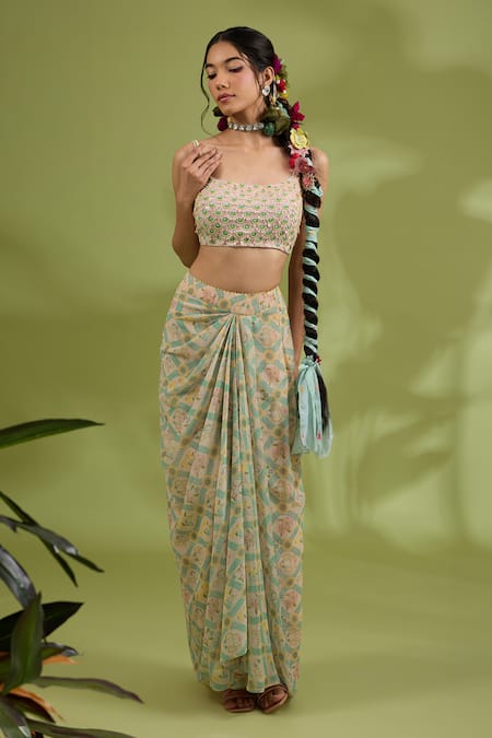 Show Shaa Pink Satin, Organza, Crepe, Half Sunflower Hand Bustier And Draped Skirt Set Online at Aza Fashions Show Shaa_Pink Satin, Organza, Crepe, Half Sunflower Hand Bustier And Draped Skirt Set _Online_at_Aza_Fashions