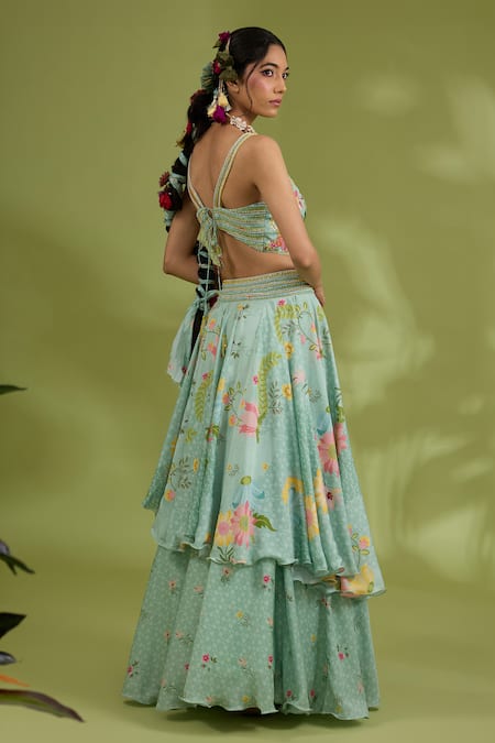 Show Shaa Flower Print Tiered Lehenga Set