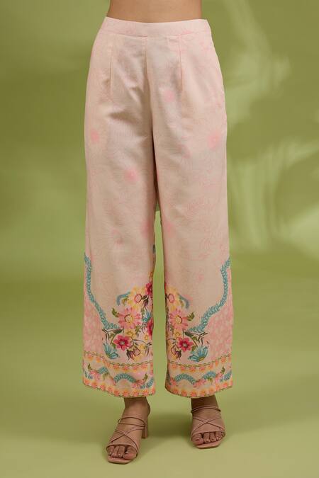 Buy_Show Shaa_Pink Satin, Crepe Sequins, Beads, Fabric Flowers Print Short Kurta With Pant _Online_at_Aza_Fashions