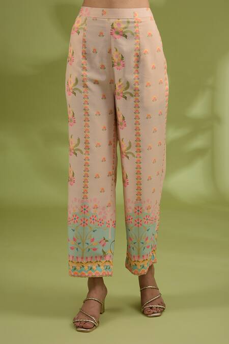 Shop_Show Shaa_Pink Satin, Crepe, Silk Sequins, Beads, Embroidery Flower Print Kurta Pant Set _Online_at_Aza_Fashions