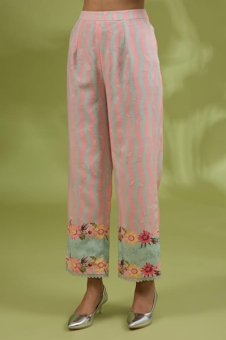 Buy_Show Shaa_Green Satin, Crepe, Silk Beads, Sequins, Lace Abstract Floral Print Kurta Set _Online_at_Aza_Fashions