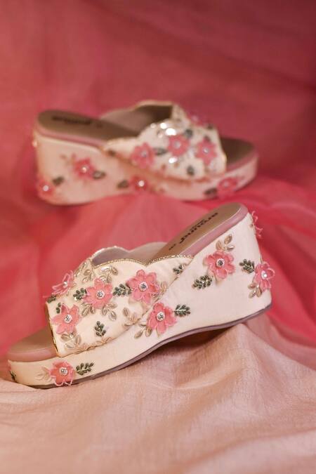 Around Always Beige Applique, Sequins, Beads Elena Floral Embellished Wedges Online at Aza Fashions Around Always_Beige Applique, Sequins, Beads Elena Floral Embellished Wedges _Online_at_Aza_Fashions