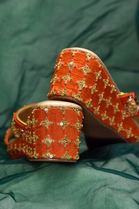 Around Always Orange Embroidery, Sequins, Beads Kesari Floral Wedges at Aza Fashions Around Always_Orange Embroidery, Sequins, Beads Kesari Floral Wedges _at_Aza_Fashions