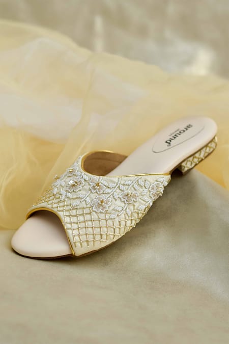 Shop_Around Always_Ivory Kiara Pearl Embellished Flats _at_Aza_Fashions