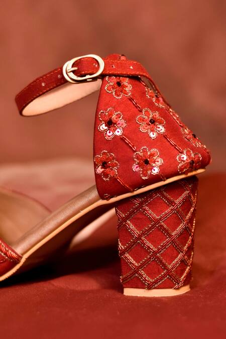 Around Always Red Embroidery, Sequins Monroe Zardozi Sandals Online at Aza Fashions Around Always_Red Embroidery, Sequins Monroe Zardozi Sandals _Online_at_Aza_Fashions