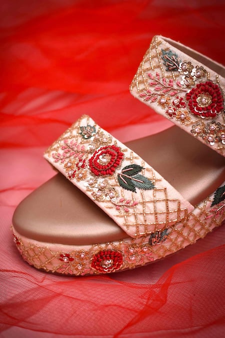Around Always Gold Embroidery, Sequins Nithya Floral Wedges Online at Aza Fashions Around Always_Gold Embroidery, Sequins Nithya Floral Wedges _Online_at_Aza_Fashions