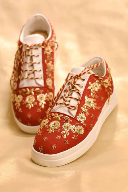 AROUND ALWAYS Prisha Sequin Floral Embellished Sneakers 