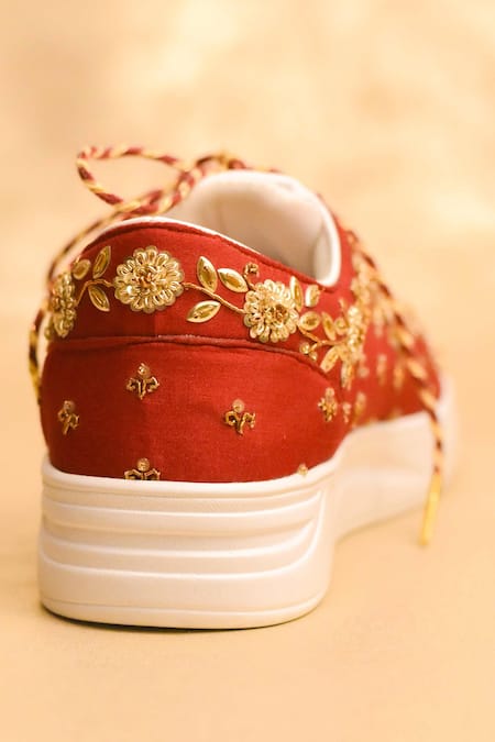 Shop Around Always Maroon Prisha Sequin Floral Embellished Sneakers Online at Aza Fashions Shop_Around Always_Maroon Prisha Sequin Floral Embellished Sneakers _Online_at_Aza_Fashions