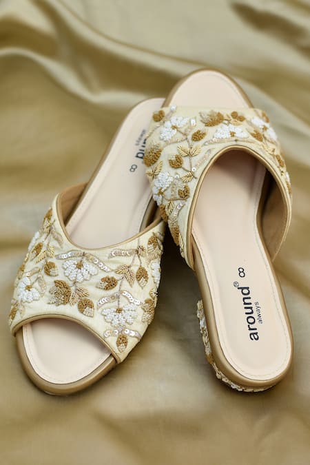 Shop Around Always Ivory Vanika Floral Vine Embroidered Flats at Aza Fashions Shop_Around Always_Ivory Vanika Floral Vine Embroidered Flats _at_Aza_Fashions