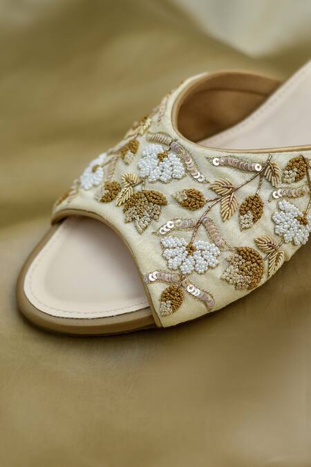Shop Around Always Ivory Vanika Floral Vine Embroidered Flats Online at Aza Fashions Shop_Around Always_Ivory Vanika Floral Vine Embroidered Flats _Online_at_Aza_Fashions