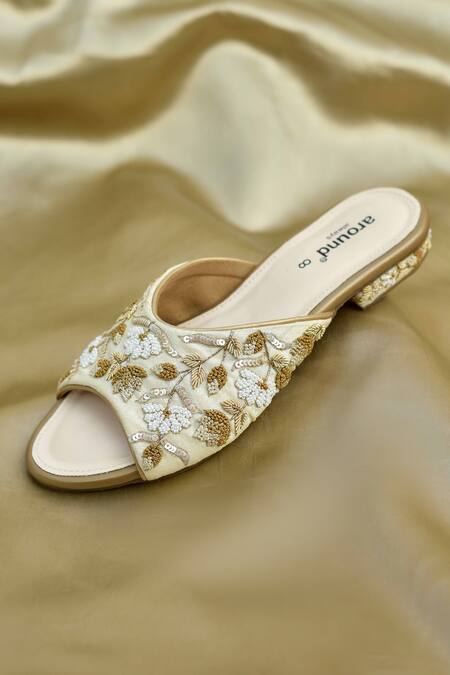 Around Always Ivory Vanika Floral Vine Embroidered Flats at Aza Fashions Around Always_Ivory Vanika Floral Vine Embroidered Flats _at_Aza_Fashions