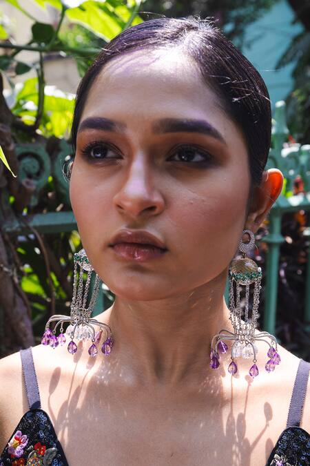 Goddess Of Glocal Jalsa Amethyst Drop Long Earrings 