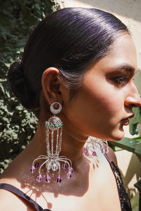 Goddess Of Glocal Jalsa Amethyst Drop Long Earrings 
