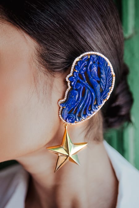 Goddess Of Glocal Kantara Carved Gemstone Star Drop Earrings 