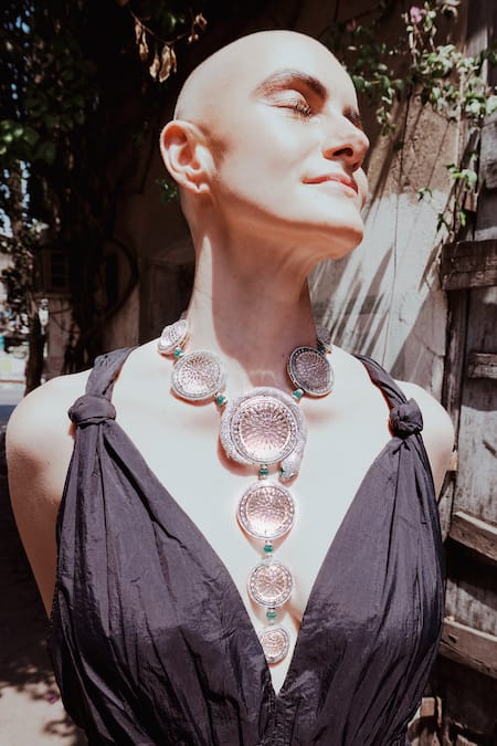Goddess Of Glocal_White Palatial Quartz Serpentine Long Necklace _Online_at_Aza_Fashions