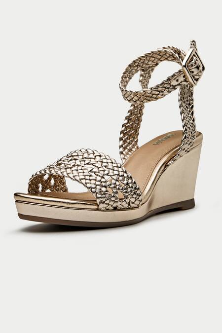 Oroh_Gold Braided Strap Wedges _Online_at_Aza_Fashions
