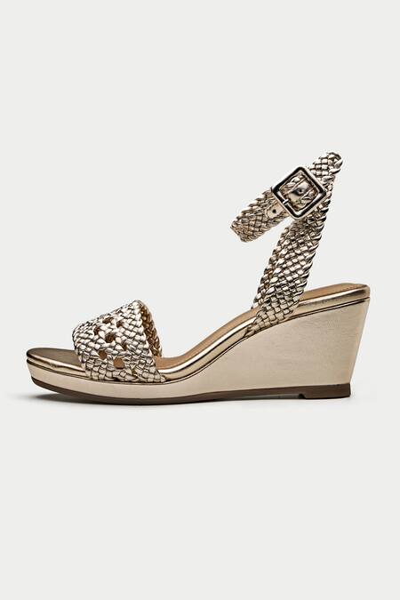 Buy_Oroh_Gold Braided Strap Wedges _Online_at_Aza_Fashions