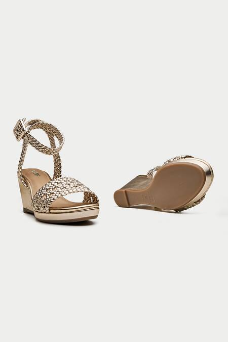 Shop_Oroh_Gold Braided Strap Wedges _Online_at_Aza_Fashions