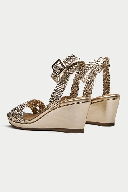 Oroh_Gold Braided Strap Wedges _at_Aza_Fashions