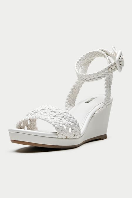 Oroh White Braided Strap Leather Wedges Online at Aza Fashions Oroh_White Braided Strap Leather Wedges _Online_at_Aza_Fashions