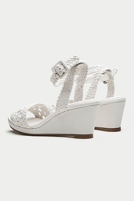 Shop Oroh White Braided Strap Leather Wedges Online at Aza Fashions Shop_Oroh_White Braided Strap Leather Wedges _Online_at_Aza_Fashions