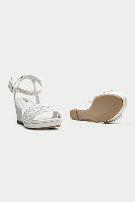 Oroh White Braided Strap Leather Wedges at Aza Fashions Oroh_White Braided Strap Leather Wedges _at_Aza_Fashions