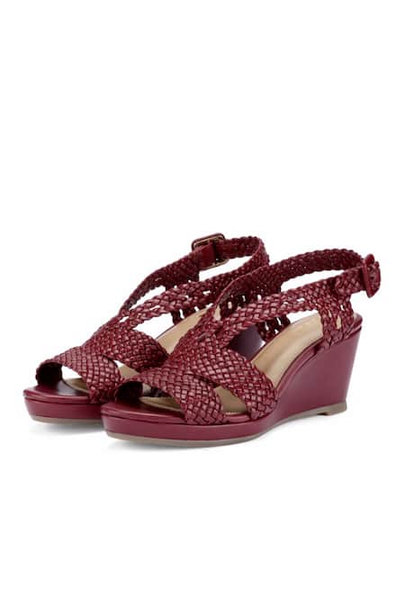 Buy Maroon Campro Woven Strap Wedges by OROH Online at Aza Fashions