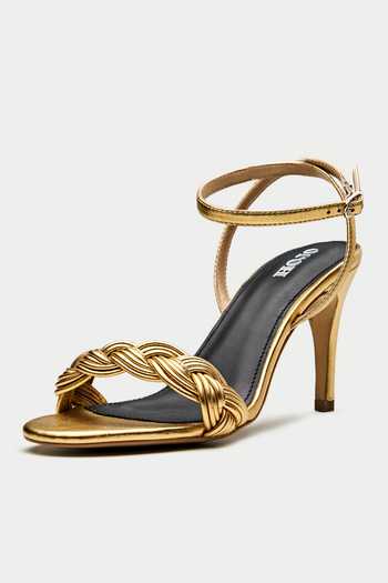 Oroh_Gold Tarquinia Braided Strap Leather Heels _Online_at_Aza_Fashions