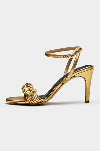 Buy_Oroh_Gold Tarquinia Braided Strap Leather Heels _Online_at_Aza_Fashions